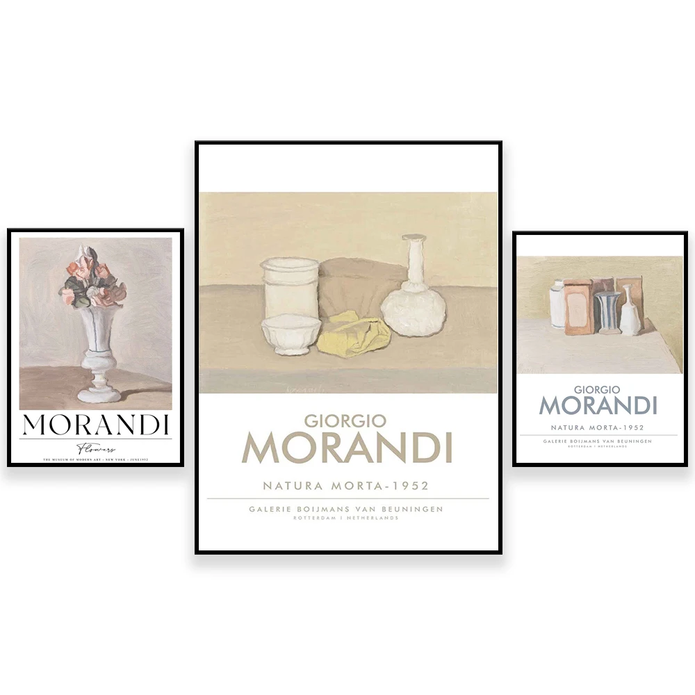 Giorgio Morandi wall art, Morandi print, exhibition poster, vase painting, vintage museum print, living room decor