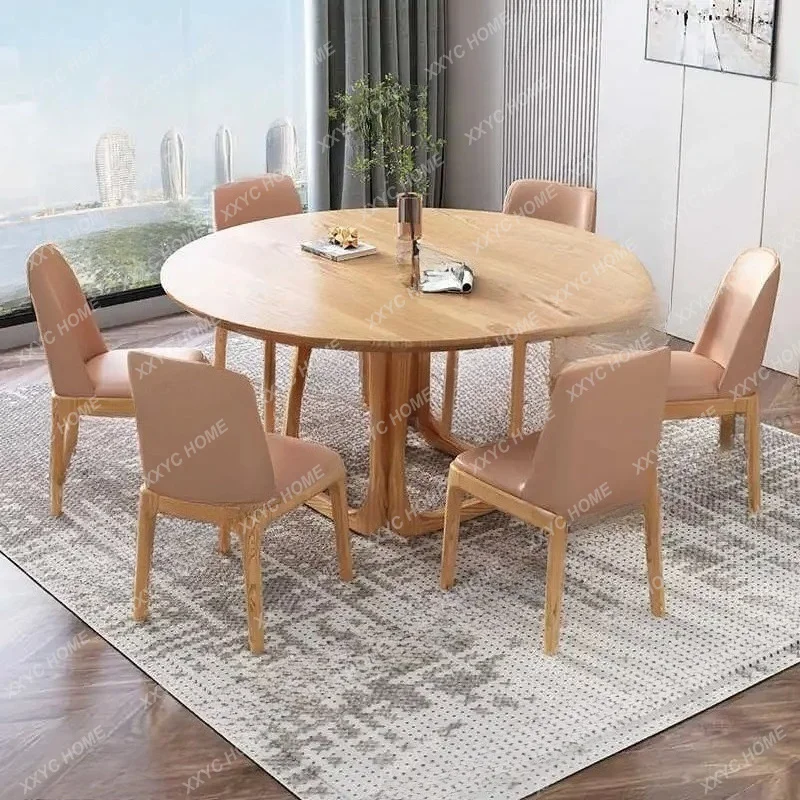 

all-solid wood round table simple household small apartment ash wood furniture creative round dining table