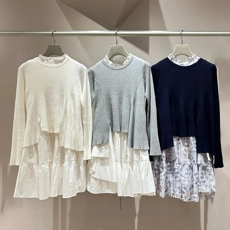 

Japanese Cross-border Spring New Splicing O Neck Fresh Suit 2025 Simple Solid Sweet Temperament All-match Two-piece Set