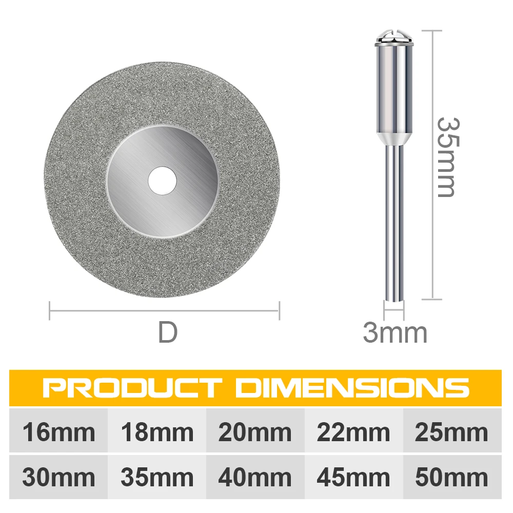 5pcs Diamond Cutting Discs 16-50mm Mini Diamond Saw Blade with 1pc Mandrel for Dremel Mini Drill Cutoff Wood Stone Plastic Glass