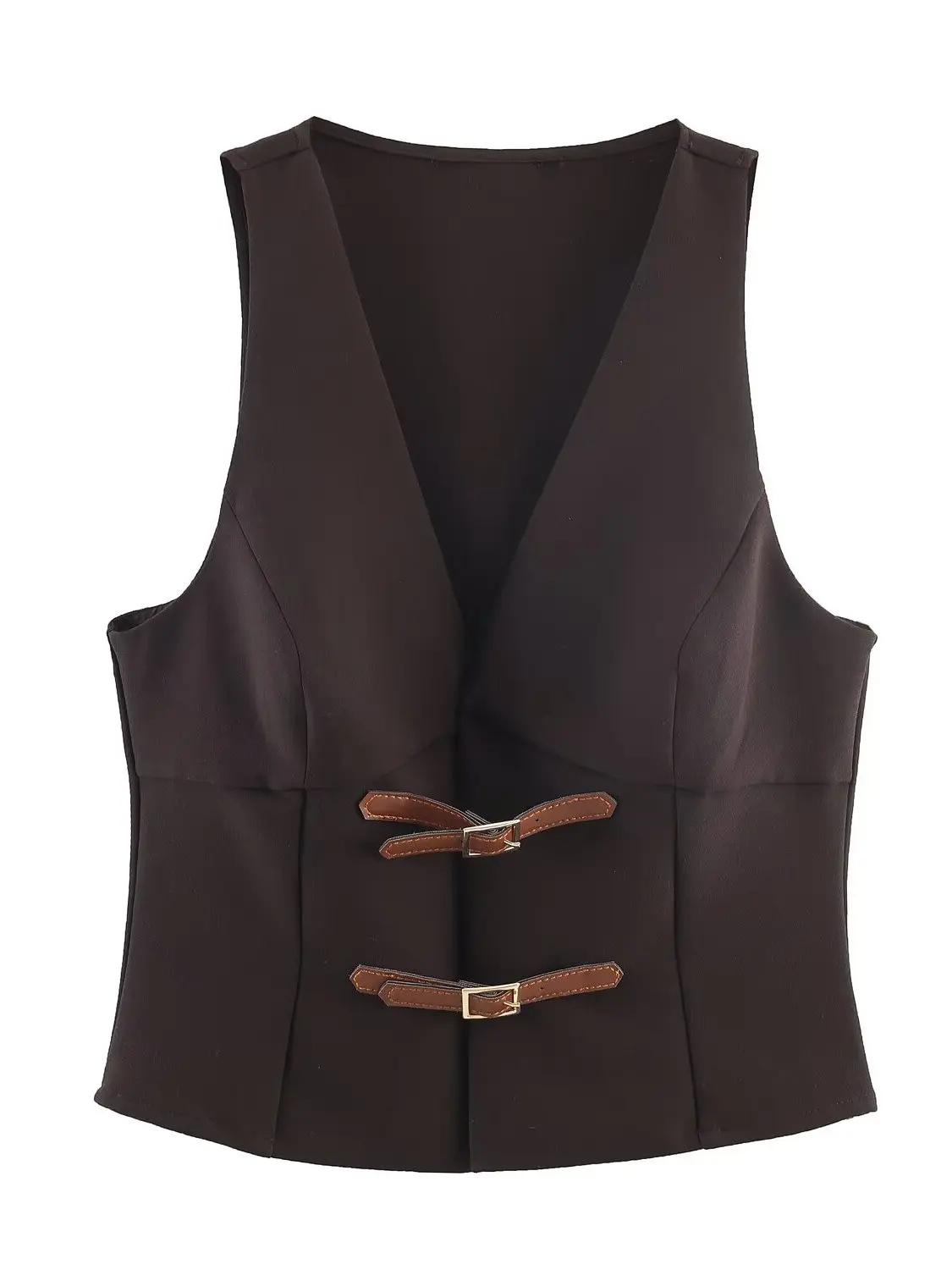 Sweet Fashionable Sleeveless V-Neck Color Block Buckle Decorated Vest Tank Top Women's 2026 Spring Summer New Arrival
