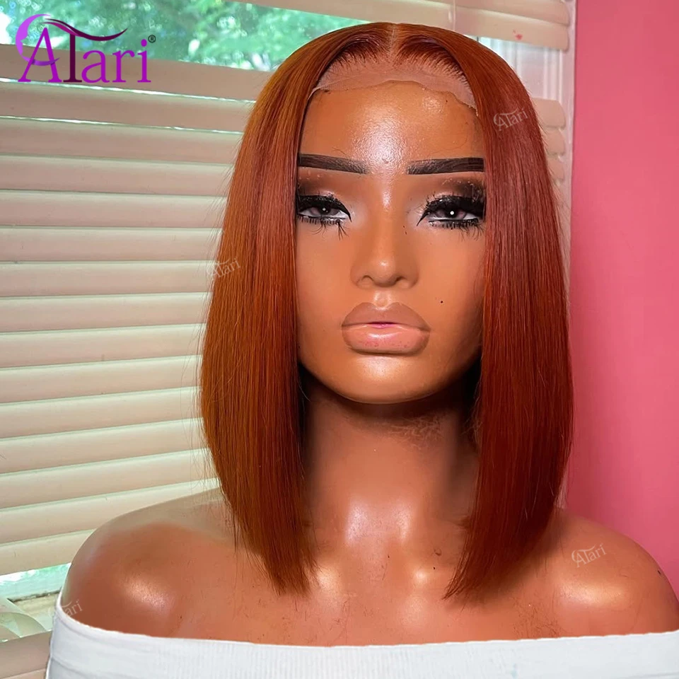 

Оранжевый прямой парик-каре из натуральных бразильских волос, прозрачный фронтальный парик 13x4 с полным кружевом, предварительно выщипанный, короткий парик-каре цвета имбирь