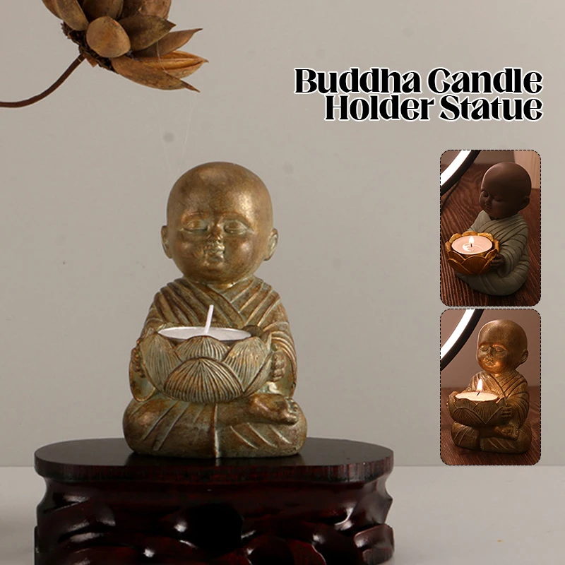 

Zen Little Monk Candlestick Ornaments Resin Tea Light Holder Aromatherapy Candle Home Desk Decoration Buddha Meditation Fengshui