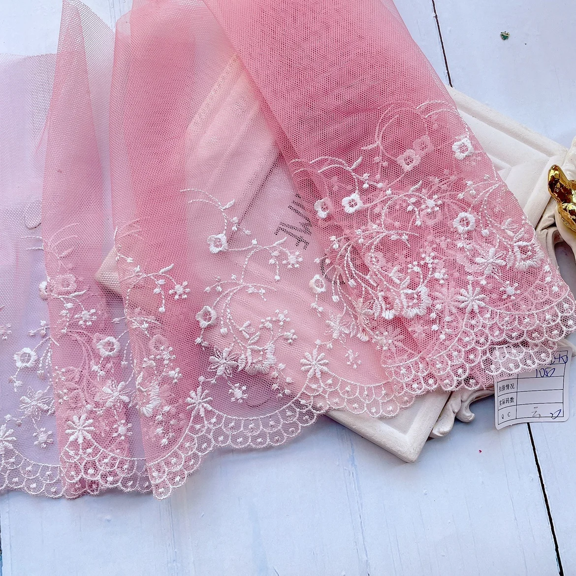 21CM Wide Elegant Tulle Voile Pink Lace Applique Tulip Floral Embroidery Fabric Ribbon Wedding Dress Guipure DIY Sewing Decor