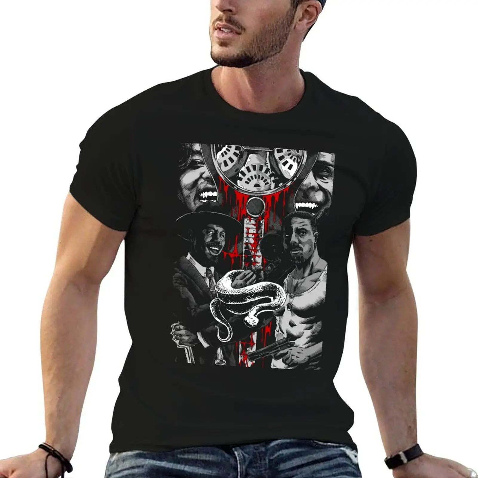 

Sinners smoke stack twins smokestack vampire horror movie guitar blues T-Shirt t shirts for man pack cotton T-Shirt