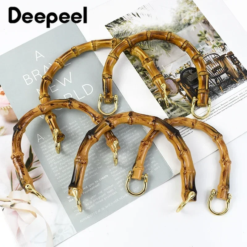 2Pcs Deepeel Plastic Resin Bamboo Bag Handle Handbag Purse Frame Kiss Clasp for Wallet Woven Bags DIY Handmade Craft Accessories