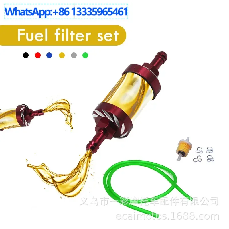 

10PCS motorcycle modified oil filter set CNC transparent gasoline filter rubber color fuel pipe set with clip