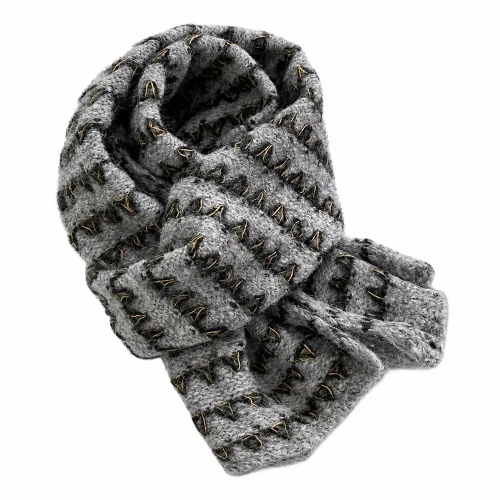 Korean Style Striped Knitted Scarf Warm Comfortable Winter Scarf Flat Weave Neck Warmer Women