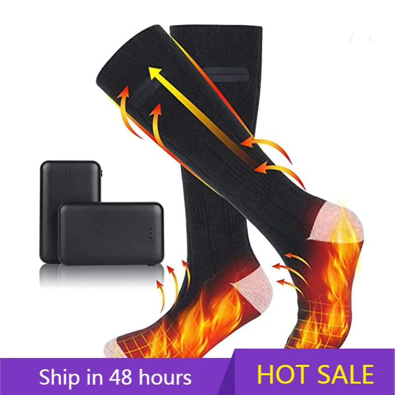 

POWER LEAP USB Rechargeable Heated Ski Socks Unisex Self-Heating Crew Winter Footwear Thick 3D Knitted