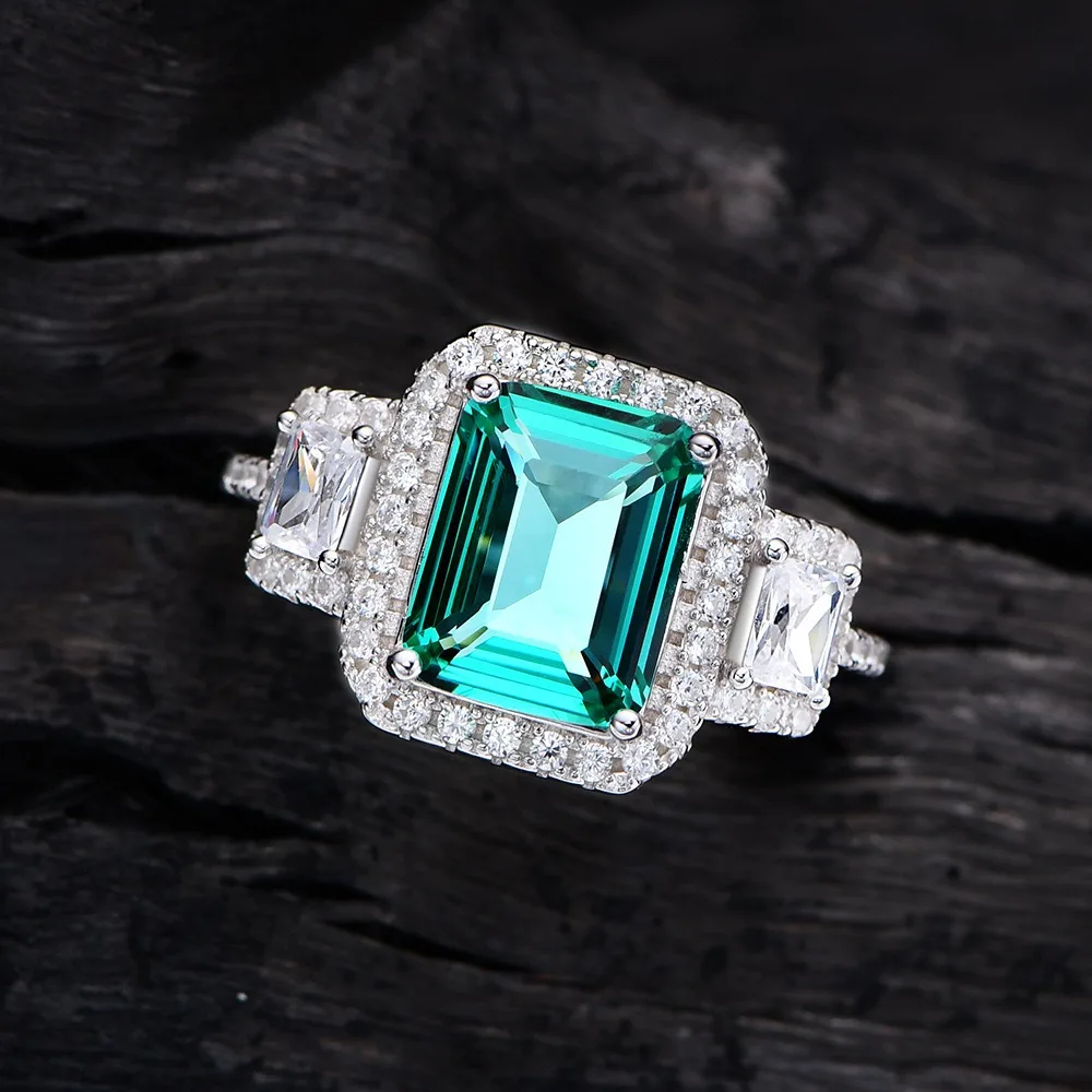 MooSuun 4.0ct Lab Emerald Ring per le donne S925 Sterling Silver Lab Sapphire Ruby Engagment Ring Promise Band Fine Jewelry Gift