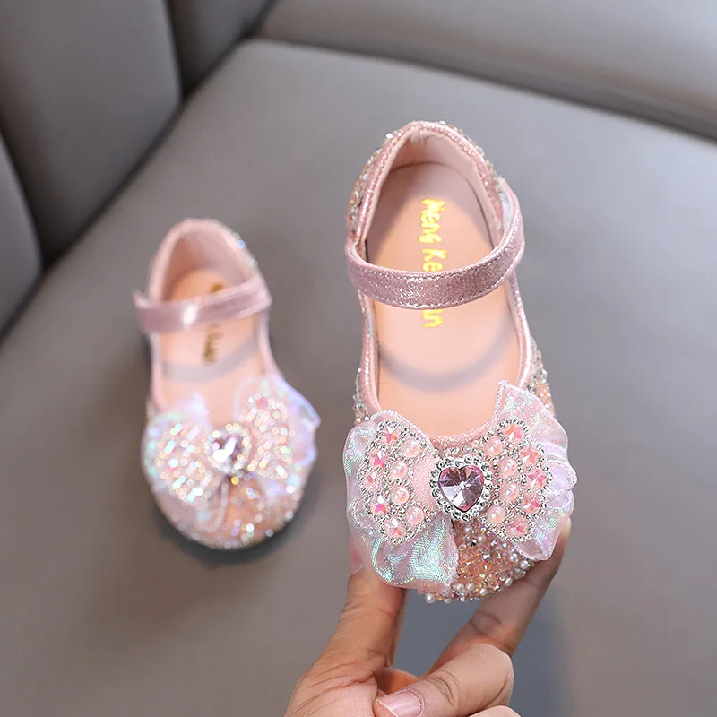 2023 Spring New Lady Girl Sandals Princess Party Dance Shoes Kids Flats Student Performance Shoes Yarn Bow Children Casual Shoes