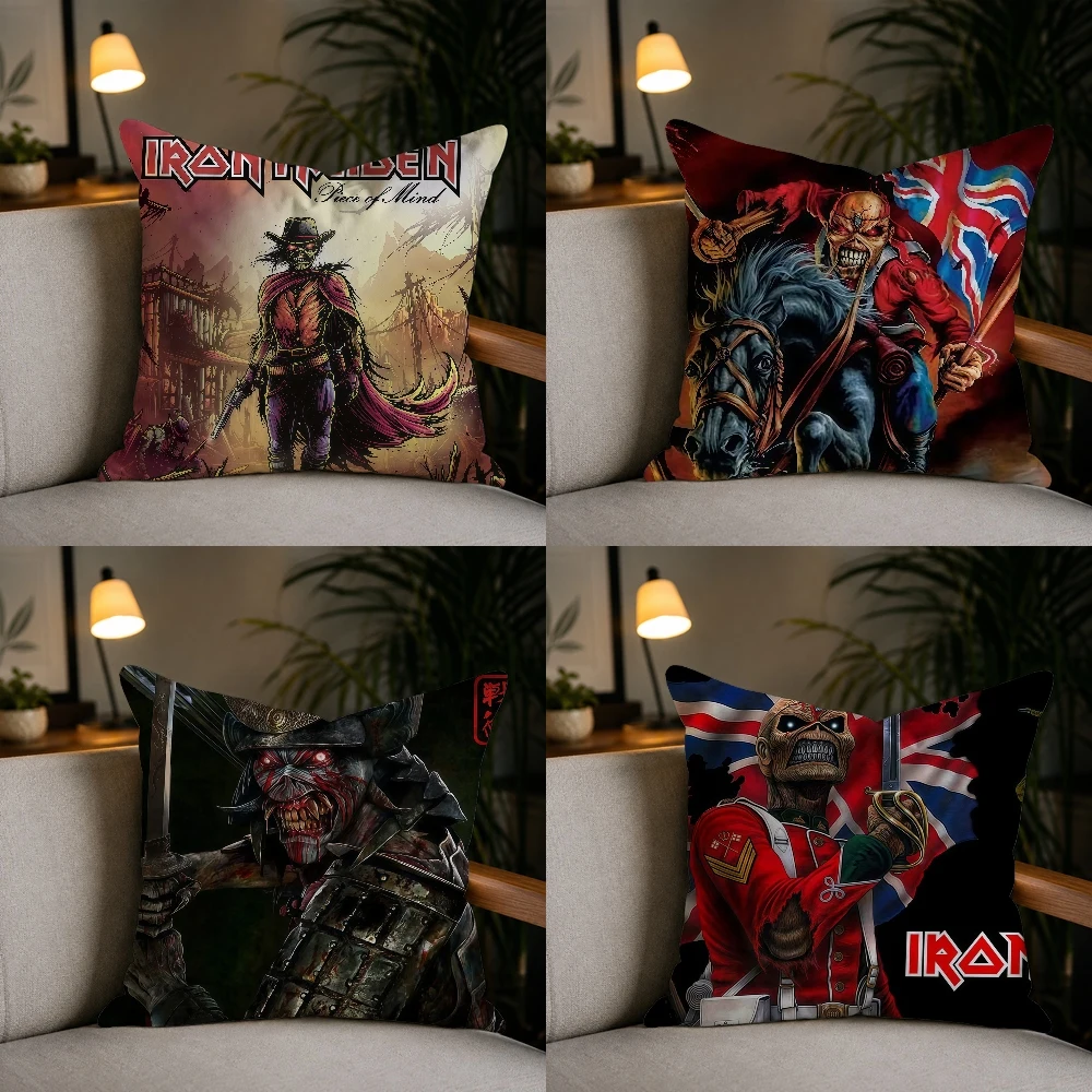 I-Iron M-Maiden Great Rock BandPillow Case Plush Pillow Cases Home Decoration Pillow Cover for Sofa Bed Chair Living Room