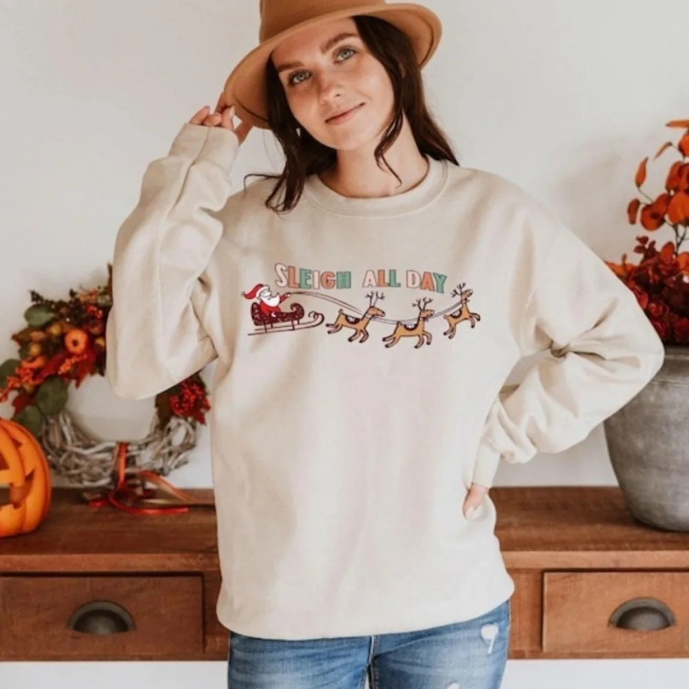 

Толстовка Sleigh All Day, забавная толстовка с оленями, зимняя толстовка, пуловер «Самое чудесное время», уличная модная уличная одежда