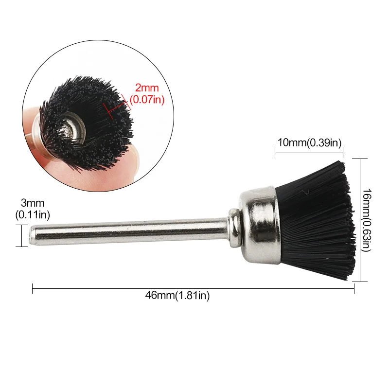 5Pcs 3mm Mandrel 뻣뻣한 연마 나일론 컵 브러시 연마 도구 버핑 휠 로타리 도구 45mm 길이 그라인드 액세서리