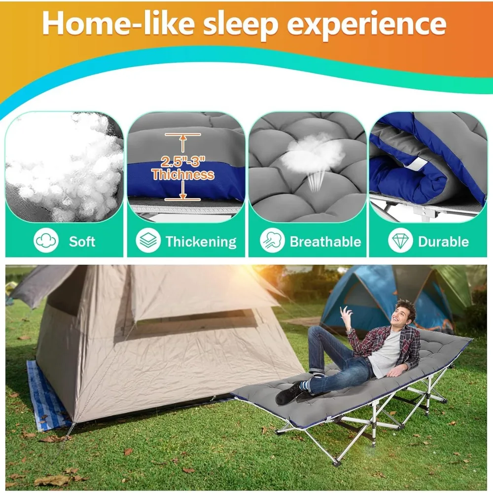 Lit de camping pliable pour adultes et enfants, lit de voyage double, coussin d'extérieur, qualité, léger, rapide