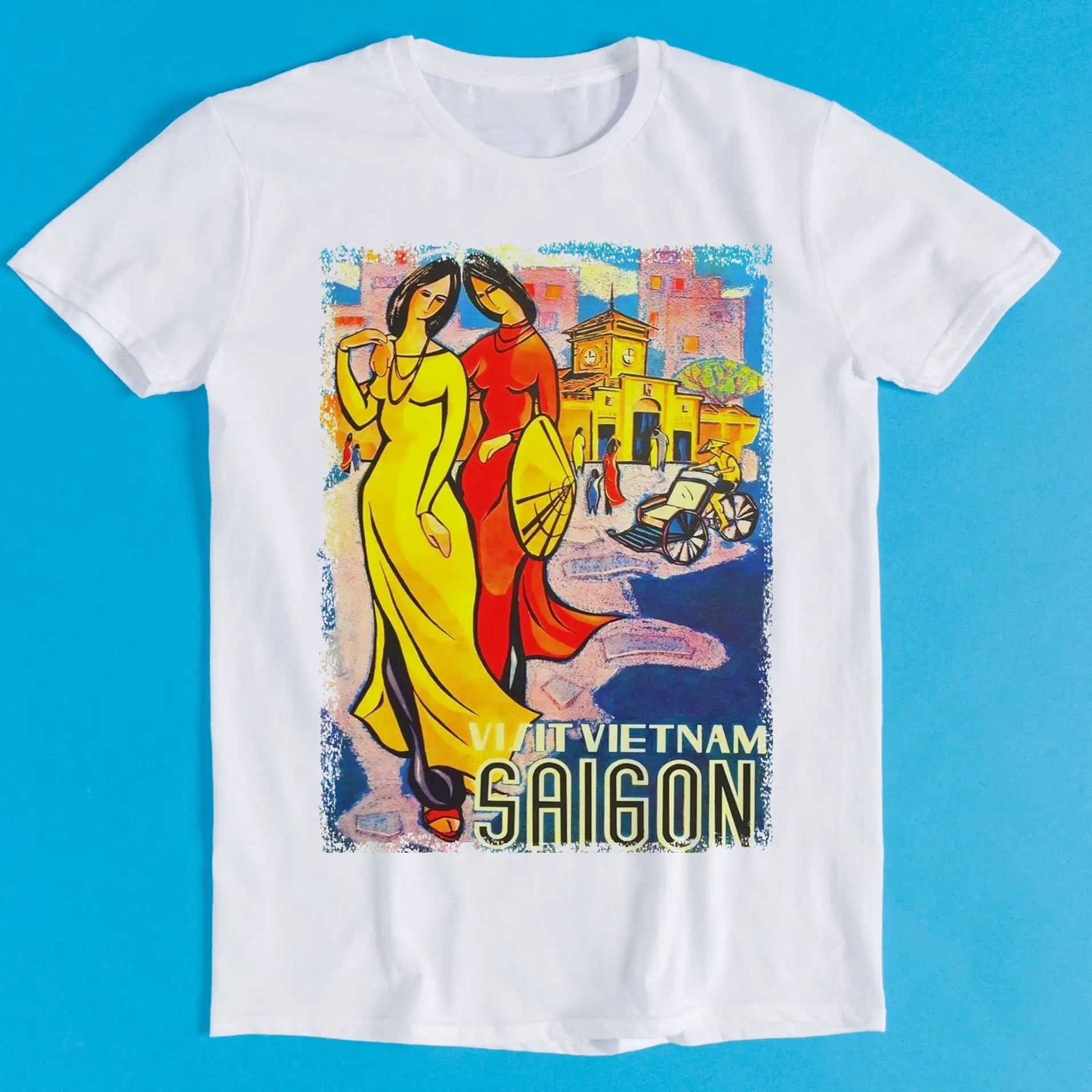 Saigon Vietnam Vintage Travel Poster Retro Funny Gamer Cartoon Anime Cult Meme Music Movie T Shirt K1178