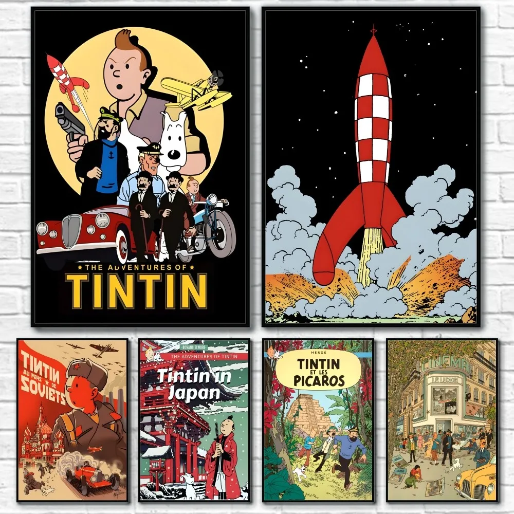 Funny The Adventures Of T-tin-t-tins Poster Sticky Wall Art Printing Waterproof Home Living Bed Room Bar Aesthetic Decor