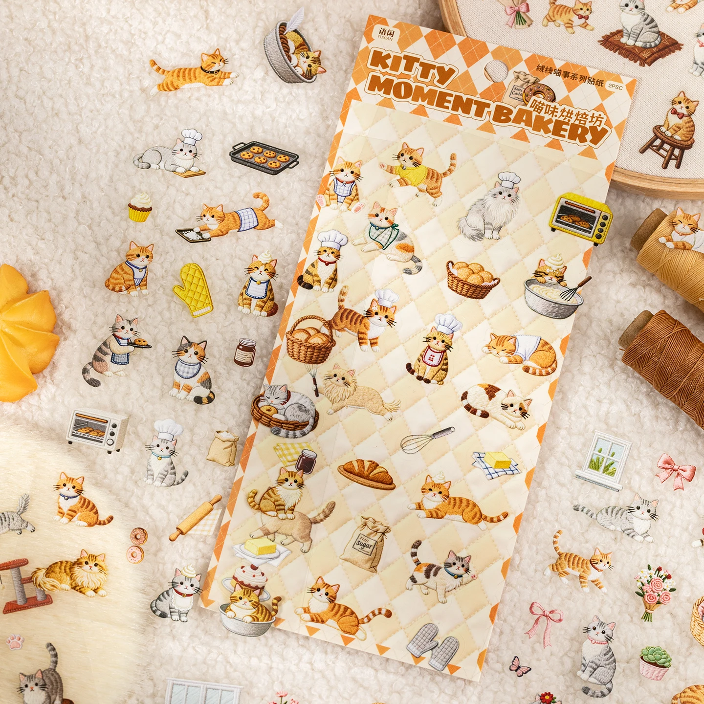 2Pcs Cute Cat Life PET Stickers, Watercolor Kitten Daily Scrapbooking Decals