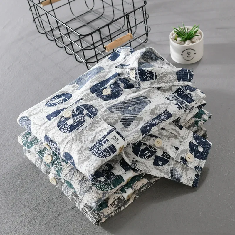 

Японская мода Мужские рубашки Уличная одежда Рубашка с длинным рукавом с принтом букв Мужская весна осень Топ из чистого хлопка Мужская дизайнерская одежда