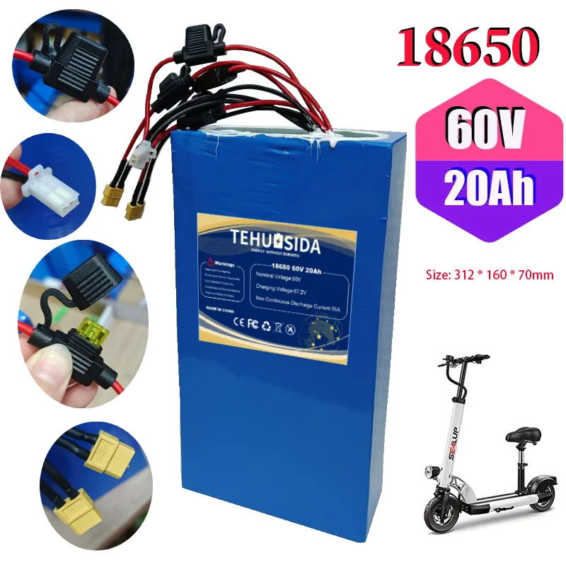 60V 20Ah 18650 16S6P Lithium Battery Pack  Advantageous Battery 1000W High-power Rechargeable Battery with BMS