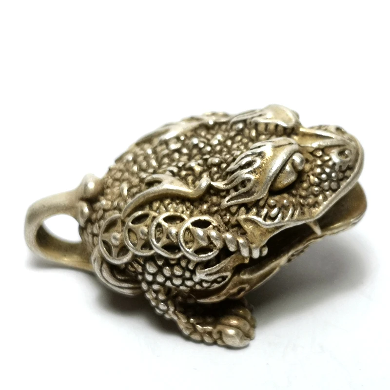 YIZHU CULTUER ART Size 3.6 cm Old Chinese Tibet Silver Carving Money Jin Chan Statue Small Bell Pendant