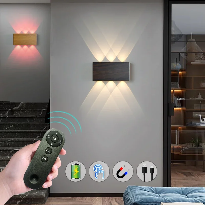 Remote Control Wall Lamp Touch Dimming Wall Lights Type-C Charging Night Light Bedside Stairside Corner Decor 3 Colors 5200mAh