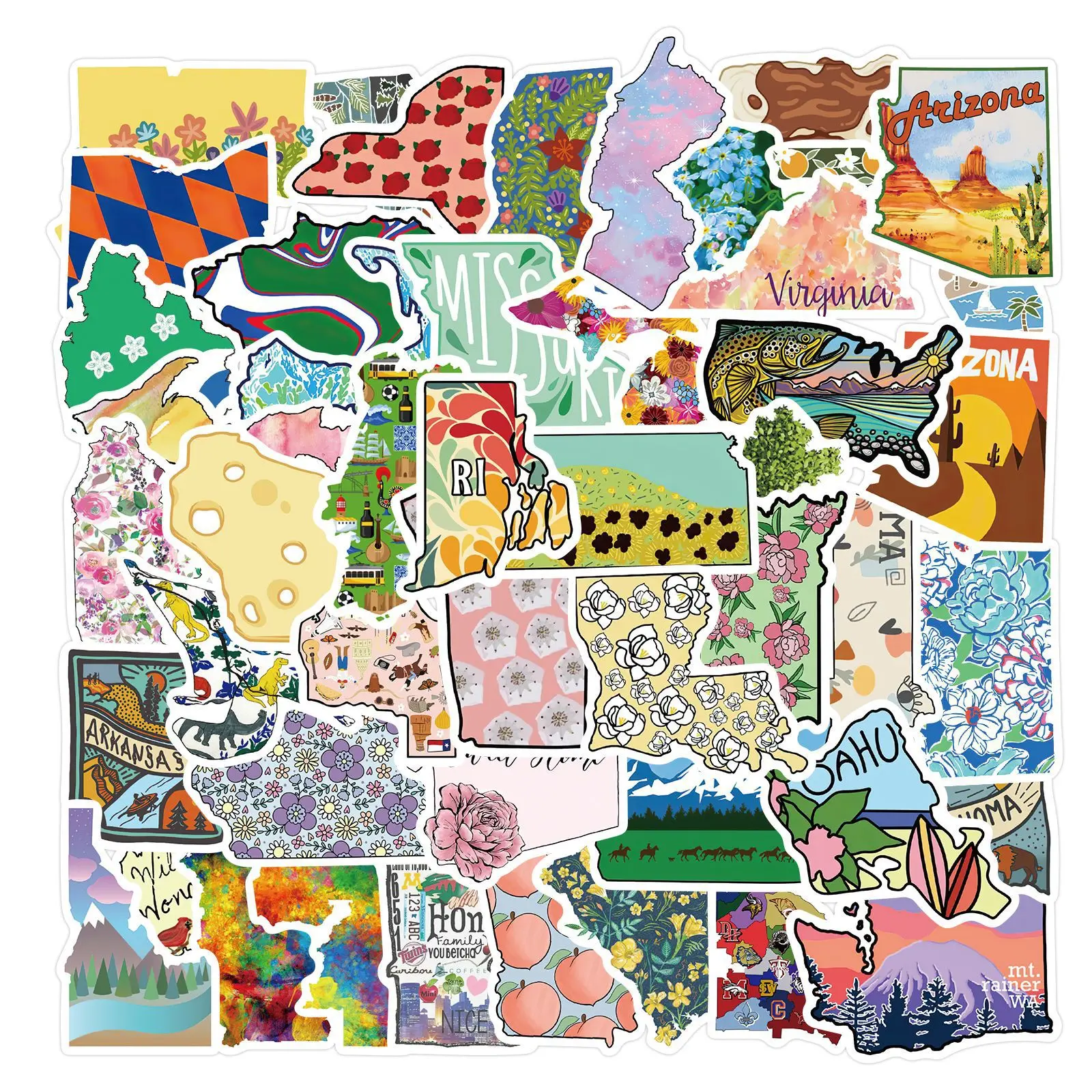

55Pcs United States Travel City Map Stickers Waterproof Graffiti Decal DIY Diary Laptop Luggage Skateboard Kids Classic Gift