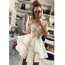 ANGELSBRIDEP Vestido De Graduación personalizzato Appliques Abiti da ritorno a casa a strati Manica ad aletta Mini abito da cocktail corto