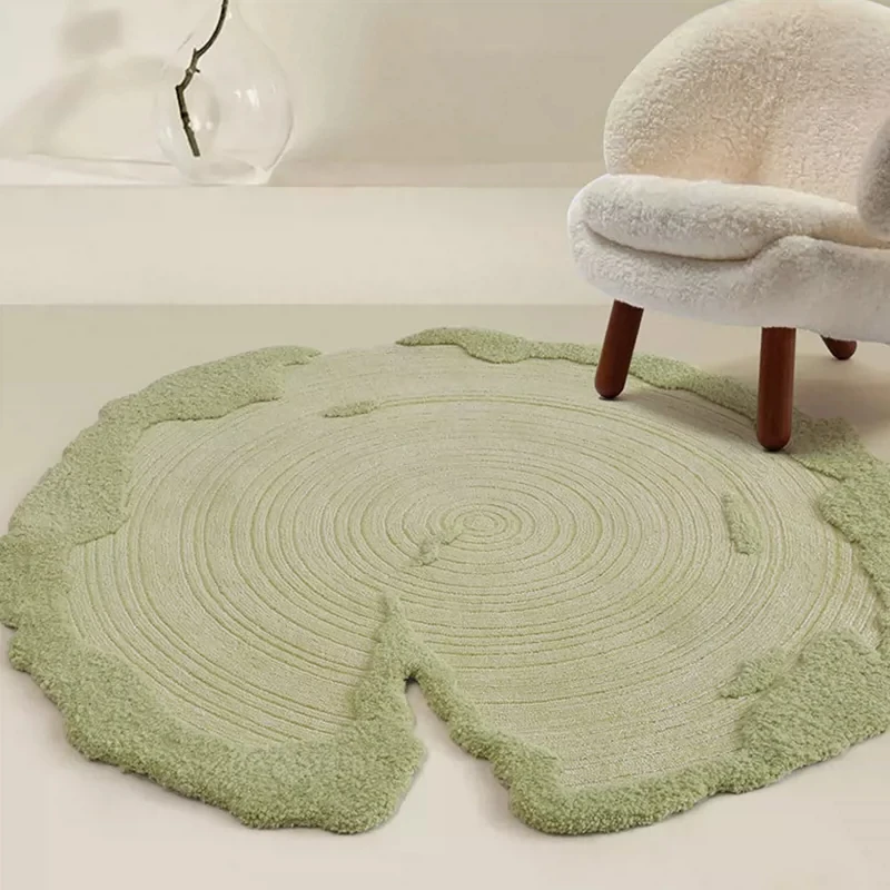 Handmade Wool Simple Green Carpet for Living Room Modern Sofa Coffee Table Bedside Mat Thick Study Room Round Rug Bedroom Villa