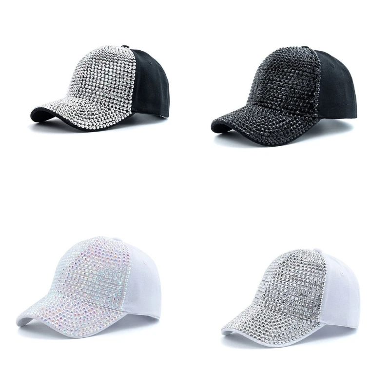 Ponytail Hat for Women Rhinestones Baseball Long Brim Summer Sun Hat Outdoor Sports Hat Skin Friendly Lady PeakCap