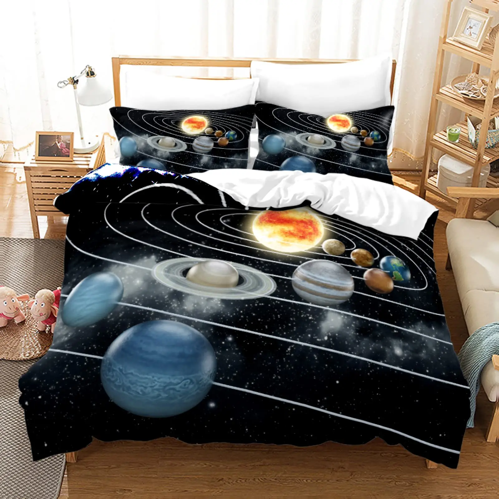 Galaxy Planet Printed Duvet Cover Universe Decor Bedding Duvet Cover Solar System Outer Space Teen Kids Boys 3D Astronomy Theme