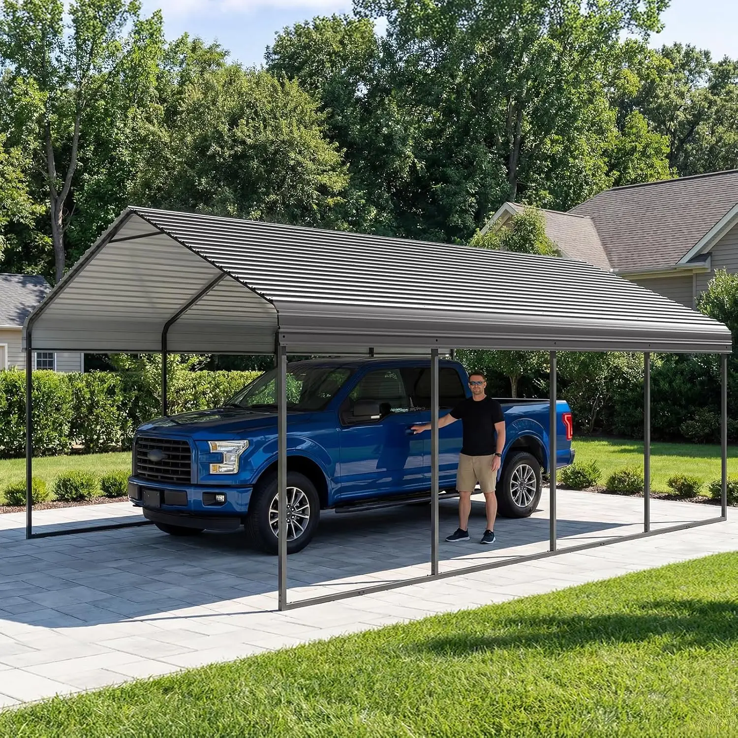 12x20FT Heavy Duty Metal Carport, Extra Large Galvanized Steel Car Canopy & All-Weather Garage Shelter, Single Car, Custom