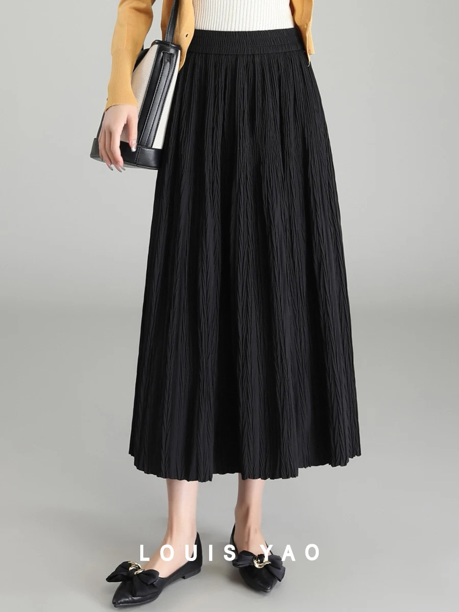 LOUIS YAO Women Skirt 2024 Spring and Summer Elegant A-line Texture Sensation Elastic Waist Retro Casual Women Long Skirt