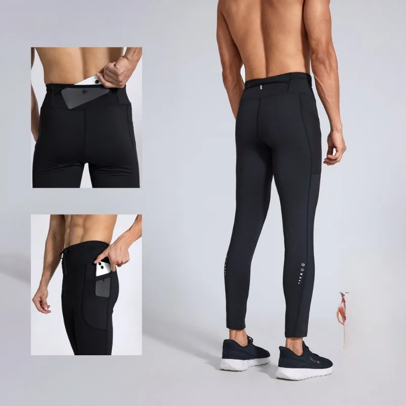 

Quick Dry 3 4 Running Tights Mens Fleece Lined Thermal Compression Pants for Marathon Gym Workout Cycling Training