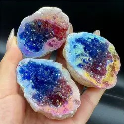 1PC Natural Agate Plated/Electroplated Cornucopia Crystal Cave Raw Stone Bare Stone Display Mineral Specimen Decoration Fortune