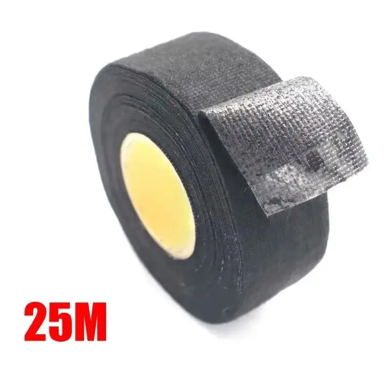 A Roll 25M Adhesive Cloth Fabric Tape Cable Looms Wiring Harness For Car Auto Black Wiring Harness image 3