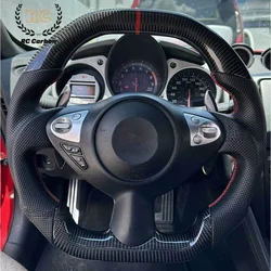 Real Carbon Fiber Flat Perforated Leather Steering Wheel For Nissan 370Z Z34 2008-2020