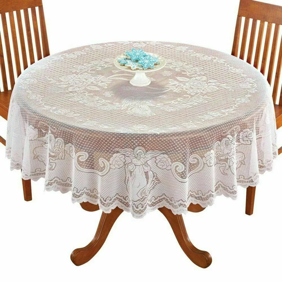 Pastoral Round Lace Table Cloth Wedding Party Decor Translucent XmasTable Cover Embroidered Tablecloth for Home Decor