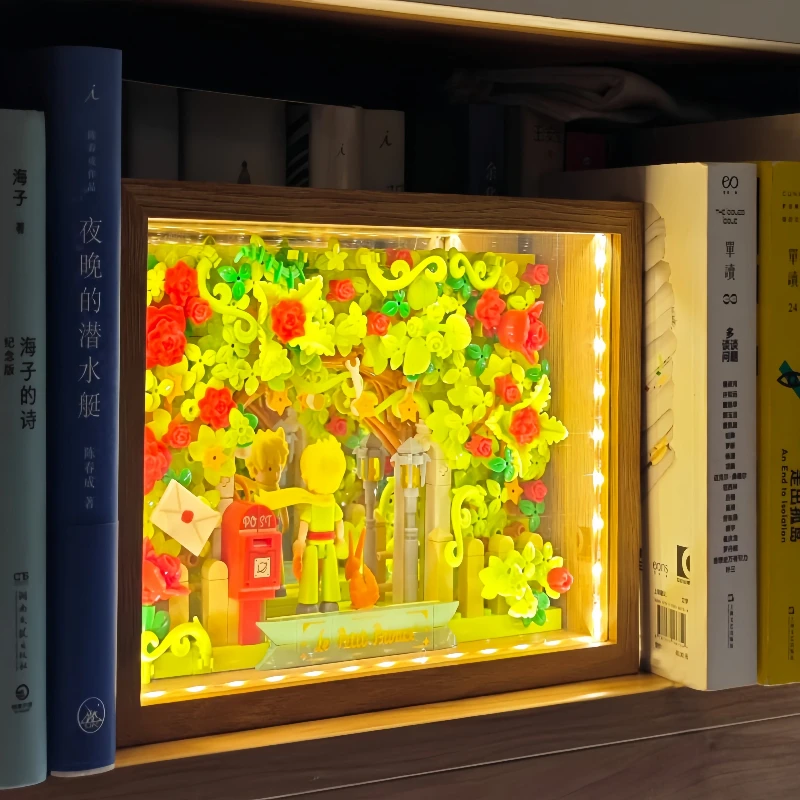 Mały Książę i Róża Abysy Lustrzane Klocki do Składania Ramki na Zdjęcia Zabawki na Biurko Ozdoby Prezenty Urodzinowe