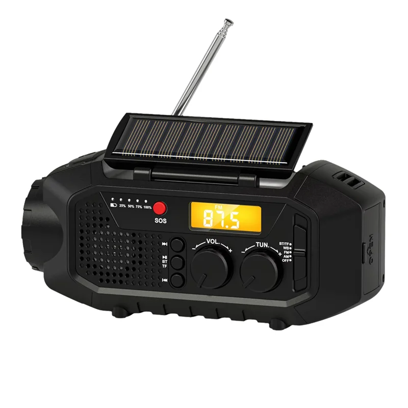 

-A25M Emergency Radio,Bluetooth Speaker,Portable Solar Hand Crank AM/FM Radio For Survival,USB Charger,SOS Alarm,Reading Lamp