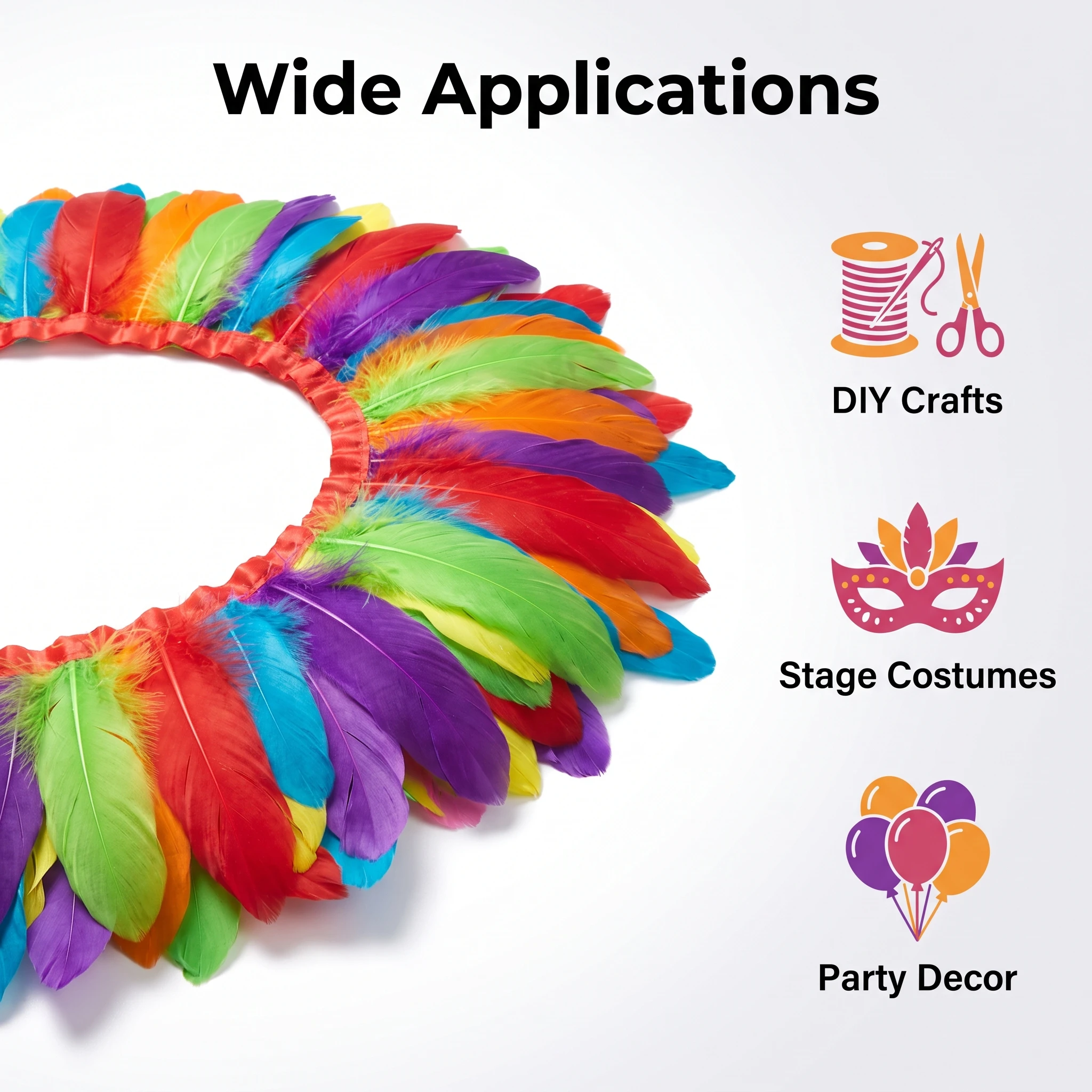Natural Goose Feather Trim 2Yards 15-20cm Feather Fringe Ribbon Sewing Dress Skirt Costume Stage Decoration Accessories