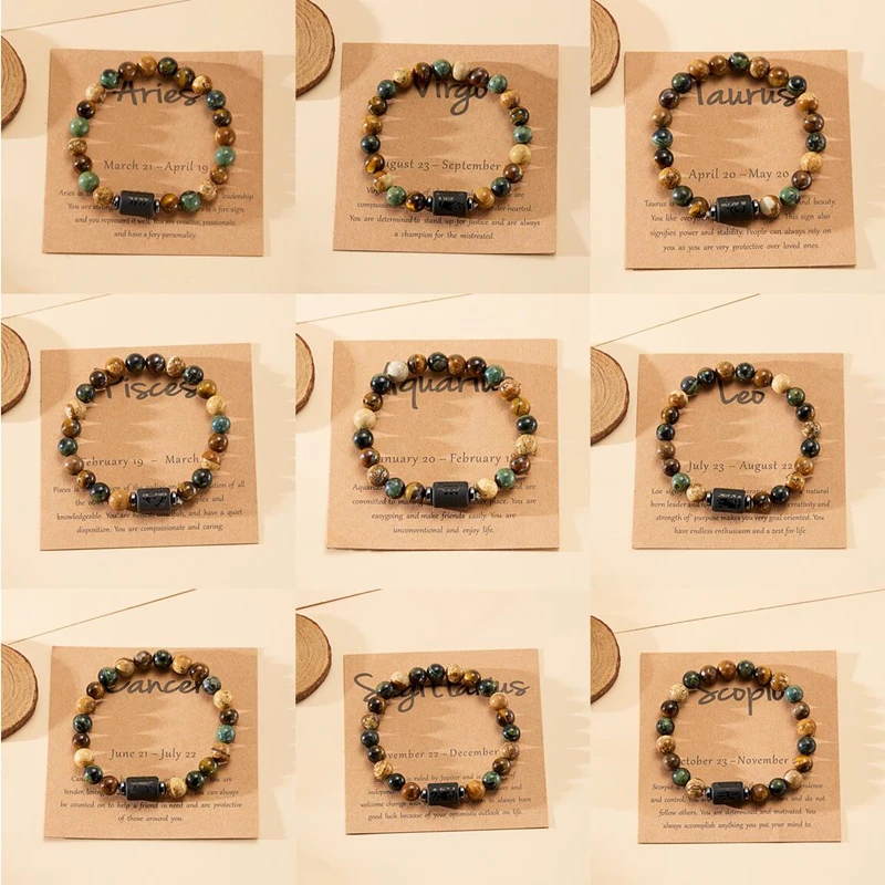 12 Sternzeichen Konstellations-Armband für Frauen Männer Mode Naturstein Handgefertigtes Elastisches Armband Heilender Schmuck Geschenke