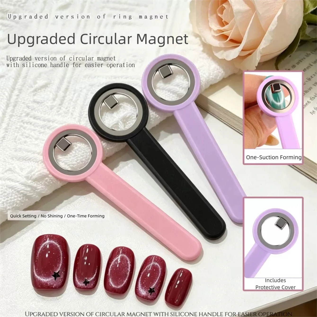 MIANEL Handle Ring Magnet, 3 Seconds Quick Suction Hollow Cat Eye Nail Art Tool, Strong Magnetic Stone for Hollow Cat Eye Gel