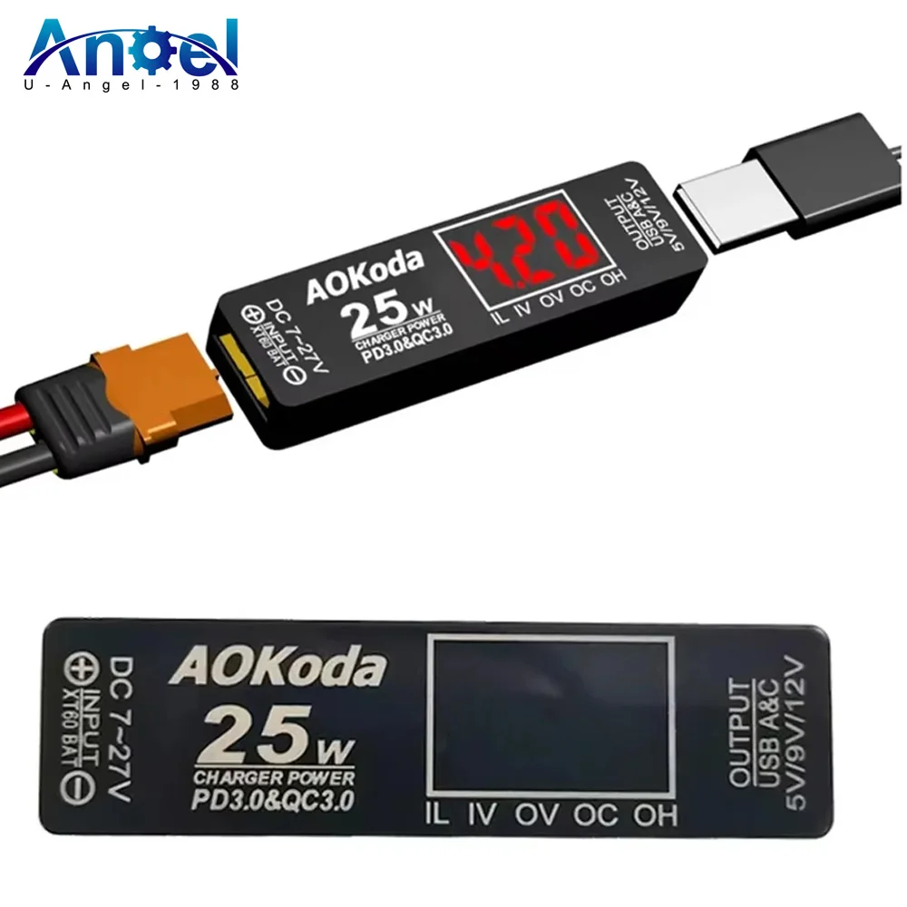 AOKoda XT60 to PD3.0 Lipo Battery Quick Charger Overload Protection Short Circuit Protection For Smartphone Tablet PC DIY Part