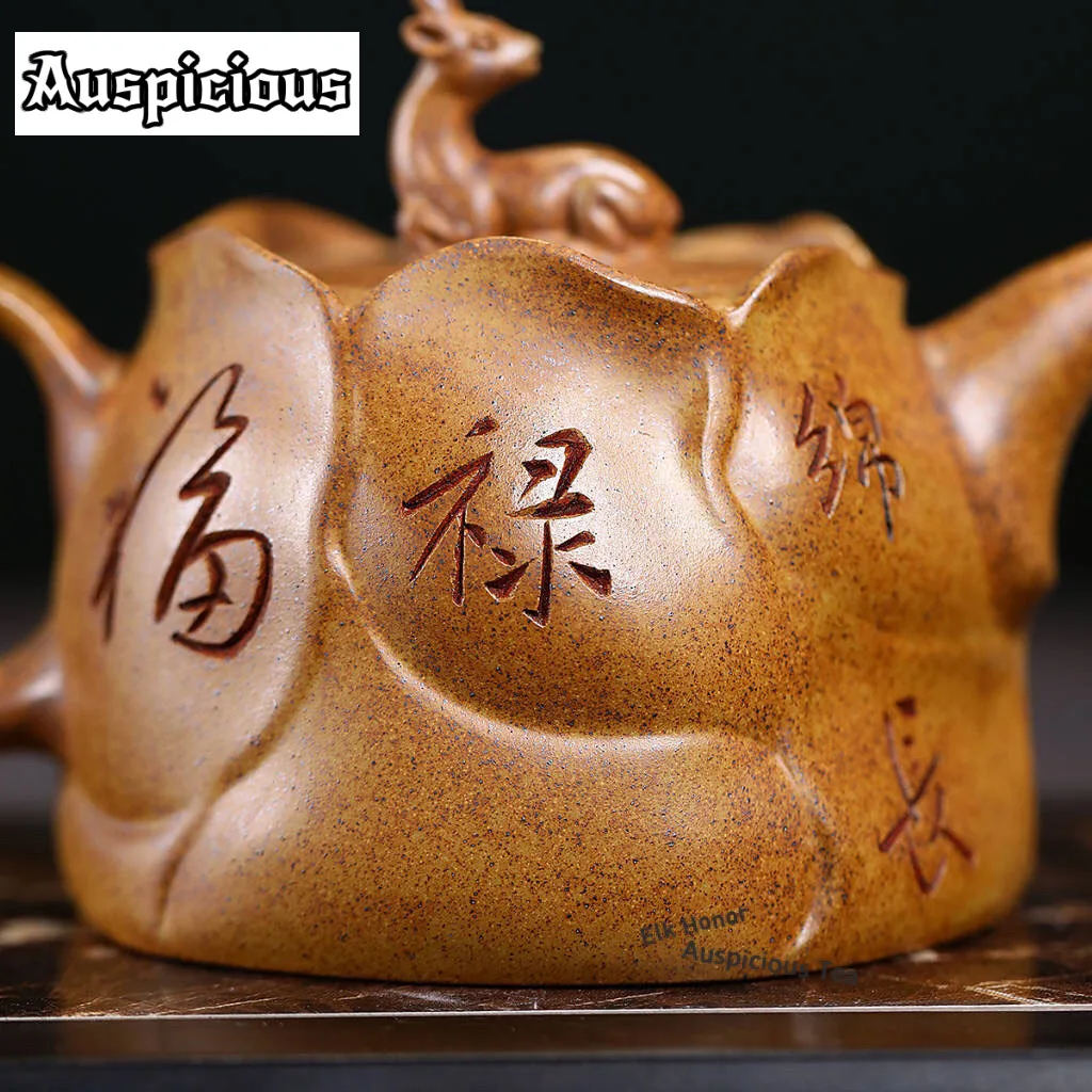420ml Boutique Yixing Purple Clay Teapots Handmade Deer Pot Raw Ore Dragon Bone Gold Sand  Mud Kettle With Infuser Zisha Teaset