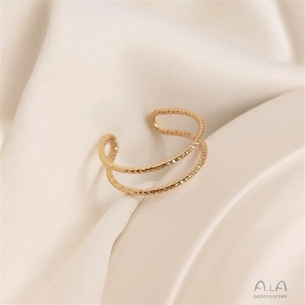 14K plated gold filled Twist copper wire double strand ring handmade bead winding ring diy accessories