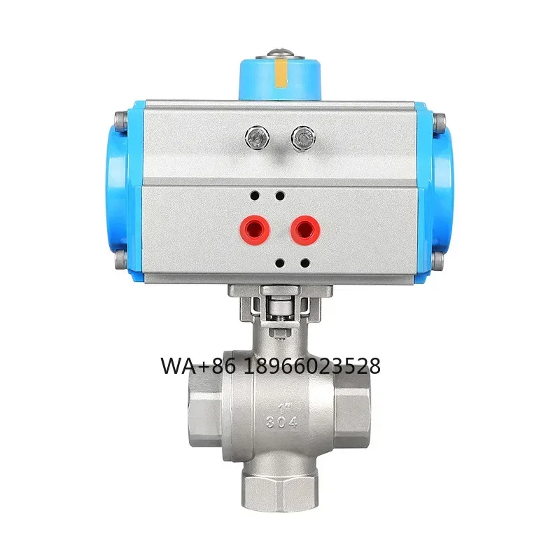 304 stainless steel thread pneumatic vertical three-way ball valve one in two out three-way pneumatic ball valve 1 inch vertical