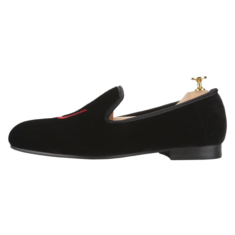 Piergitar Classic College Black Velvet Slipper With Match Color Grosgrain Trim Hand-Crafted 