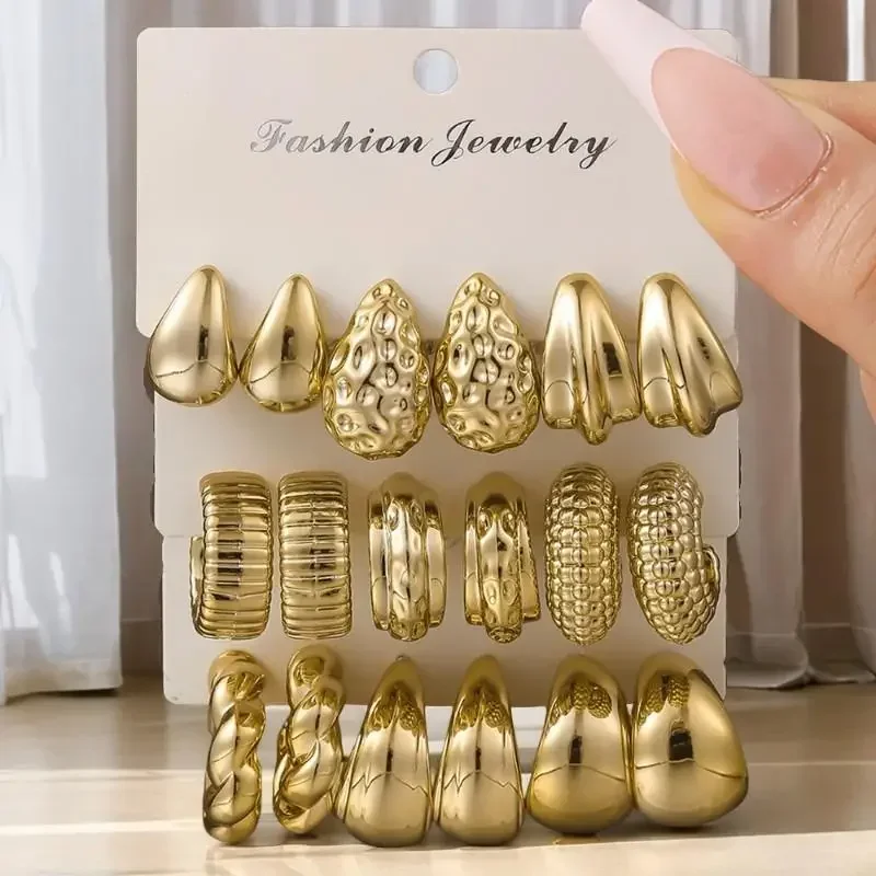 3/9Pairs أنيقة قطرة الماء C على شكل هوب أقراط غير النظامية شخصية أقراط تنوعا المرأة اليومية مجوهرات الحفلات هدية