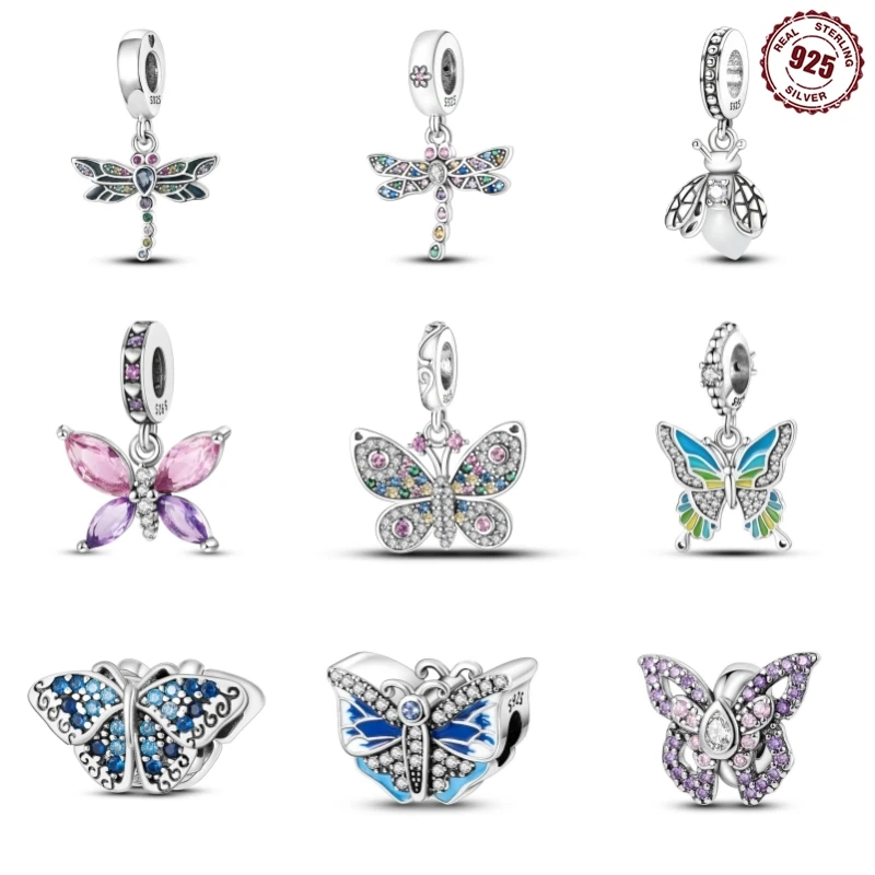Original-Armband aus 925er-Sterlingsilber, modisch, Biene, Schmetterling, Eule, bunte Charms, Perlen, feiner DIY-Geburtstagsschmuck für Frauen